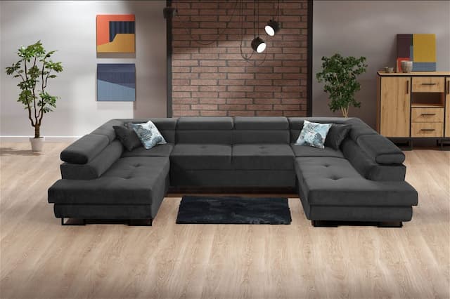 Takum Black U-Shaped Sofa Bed