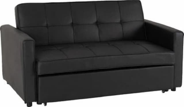 Black 2 Seater Faux Leather Sofa Bed