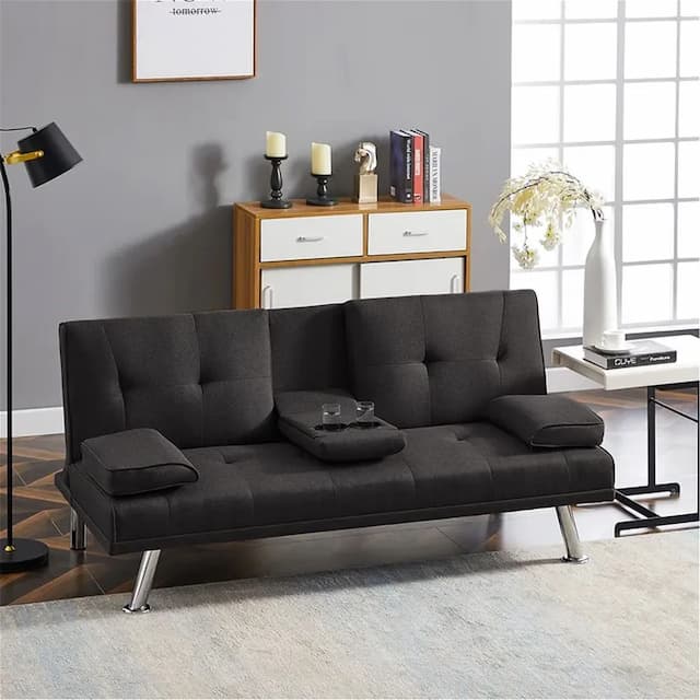3D Fabric 3 Seater Sofa Bed Black