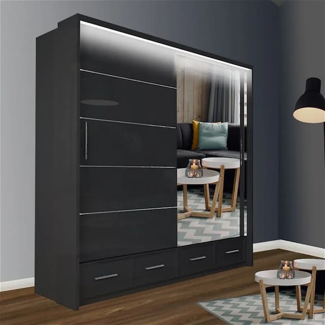 Sycylia II High Gloss Wardrobe Black