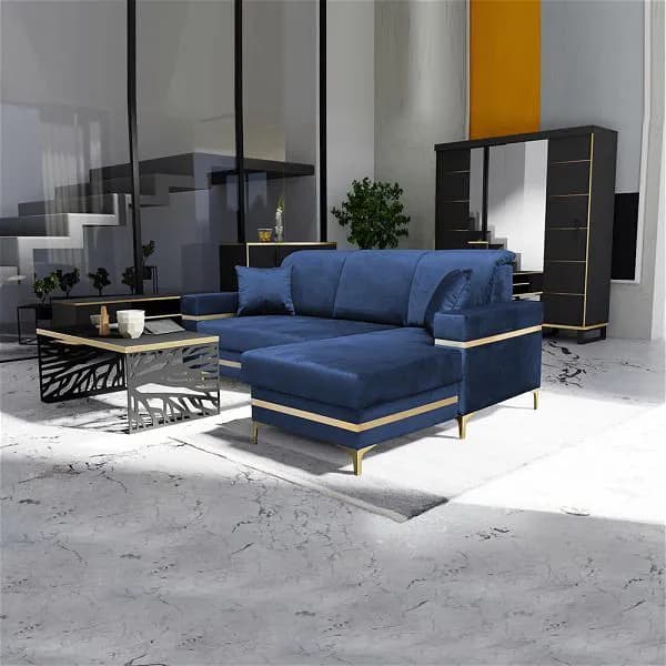 Breda Blue And Gold Corner Sofa Bed