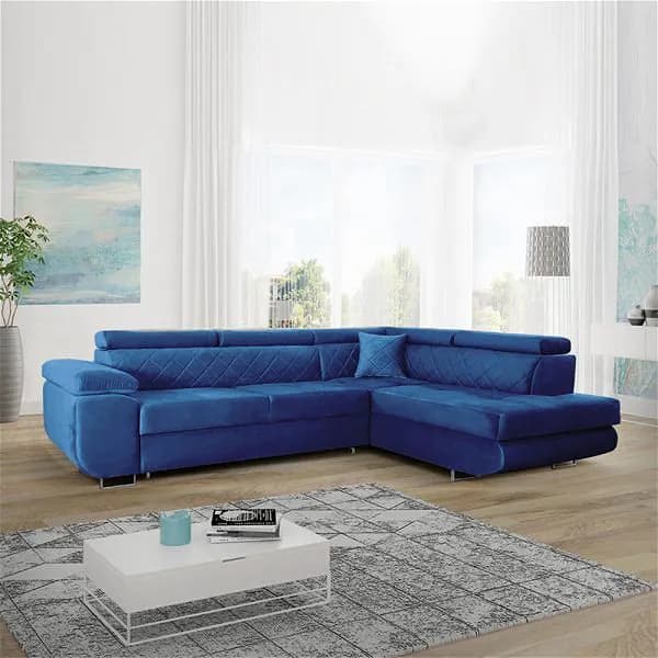Ameca Blue Corner Sofa Bed