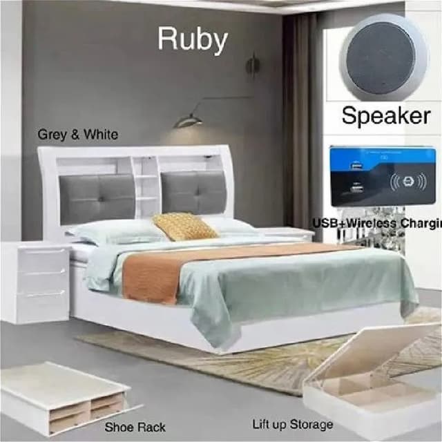 Pucol Grey High Gloss Bed
