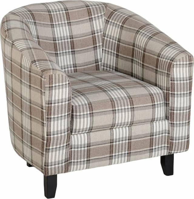 Tub Chair Grey Brown Tartan Fabric