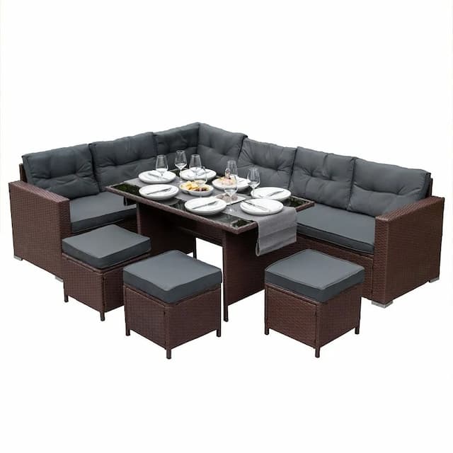 Family Rattan Corner Set - Brown