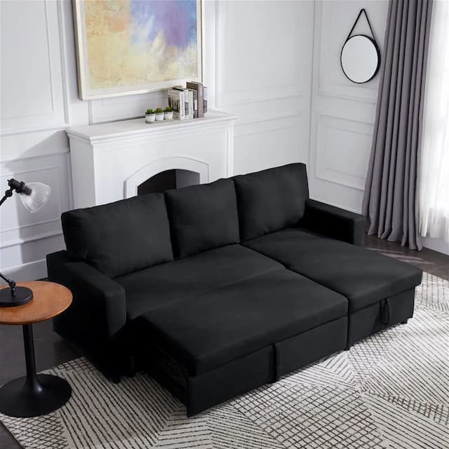 L Shaped Corner Sofa Bed Black