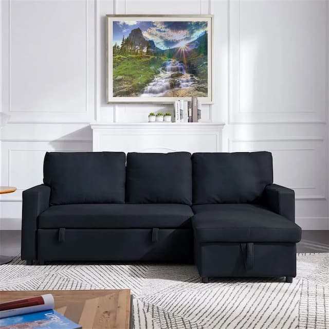 L Shaped Corner Sofa Bed Black