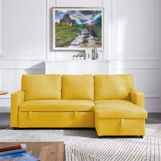 L Shaped Corner Sofa Bed Yellow