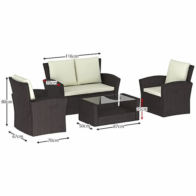 Mortal 4 Seater Rattan Set, Brown