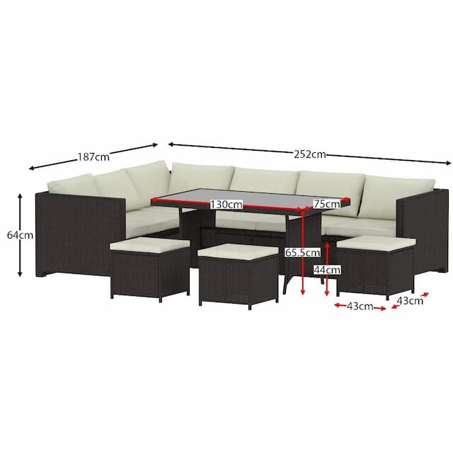 Humpy 9 Seater Rattan Set, Brown