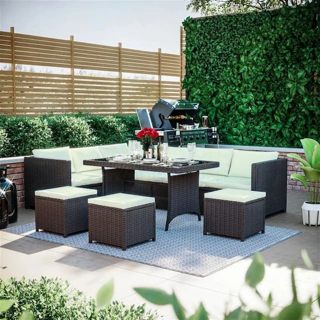 Humpy 9 Seater Rattan Set, Brown