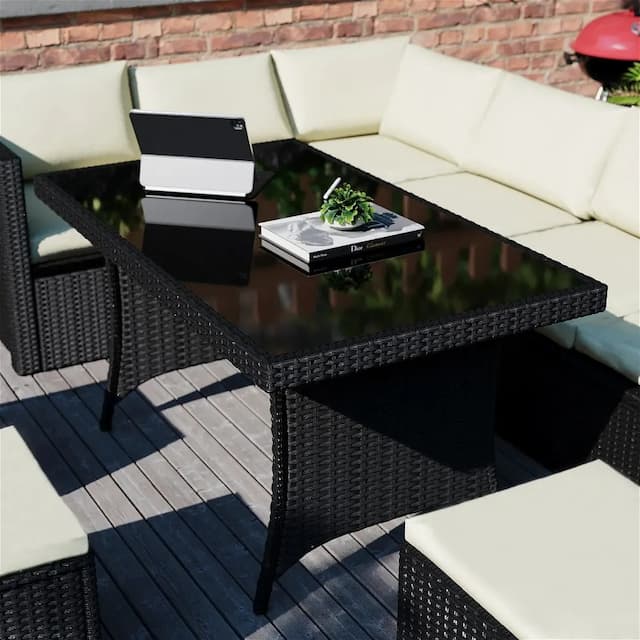 German 9 Seater Black Rattan Set