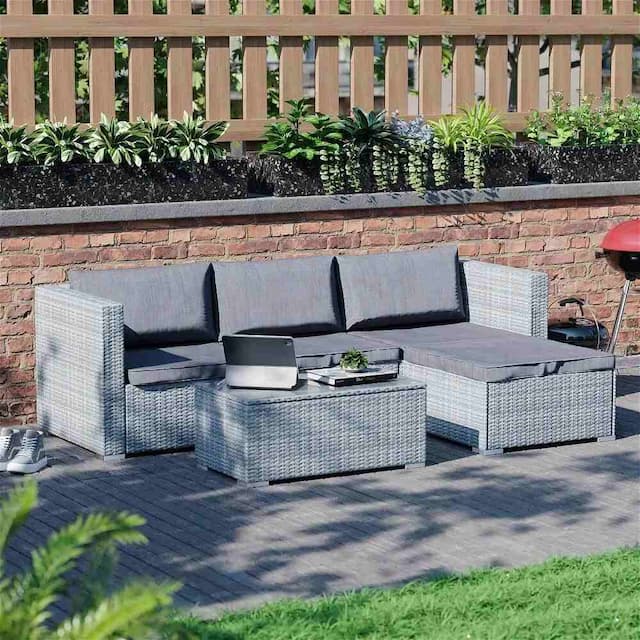 Grasston 4 Seater Corner Rattan Set, Grey