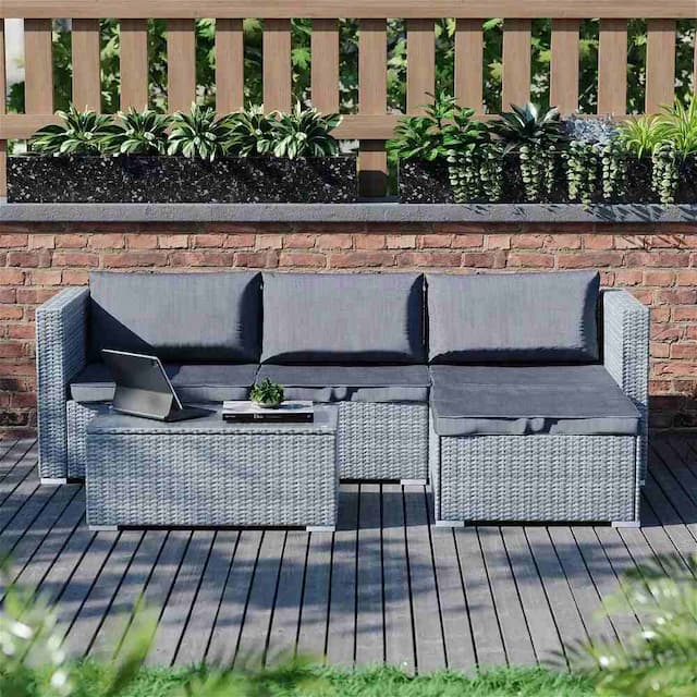 Grasston 4 Seater Corner Rattan Set, Grey