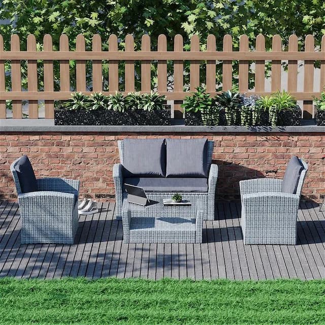 Mortal 4 Seater Rattan Set, Grey