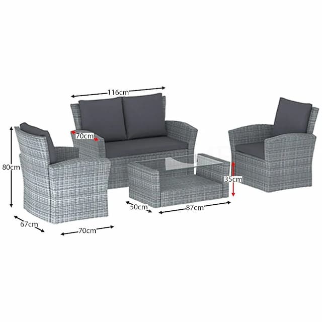 Mortal 4 Seater Rattan Set, Grey
