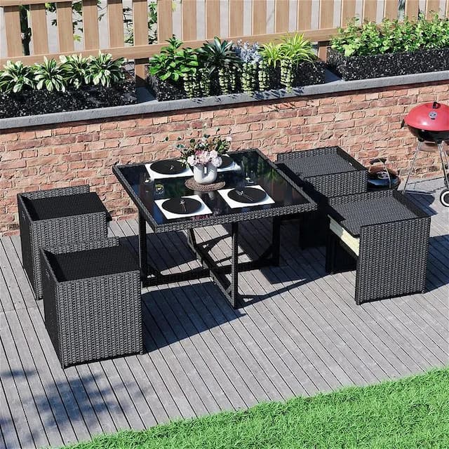 Fort 8 Seater Rattan Set, Black