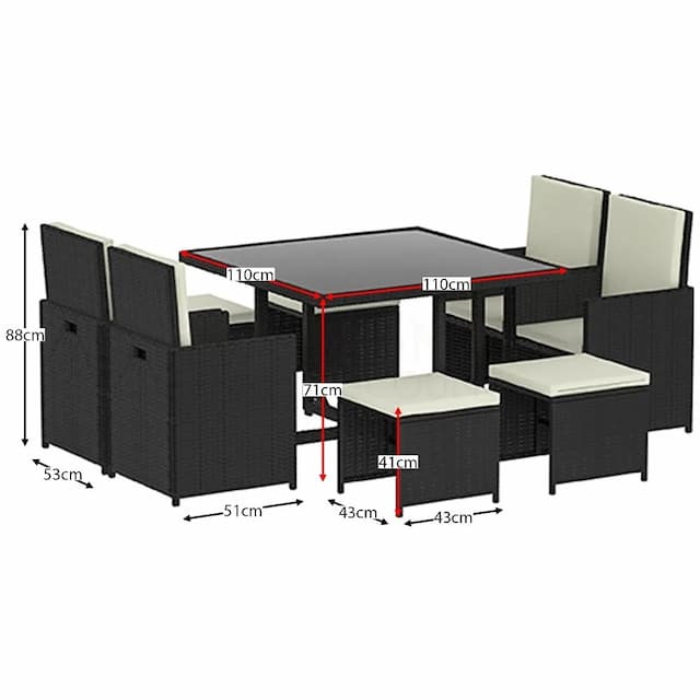 Fort 8 Seater Rattan Set, Black
