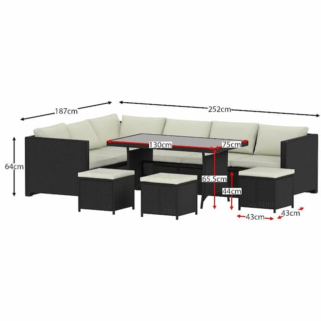 Humpy 9 Seater Rattan Set, Black