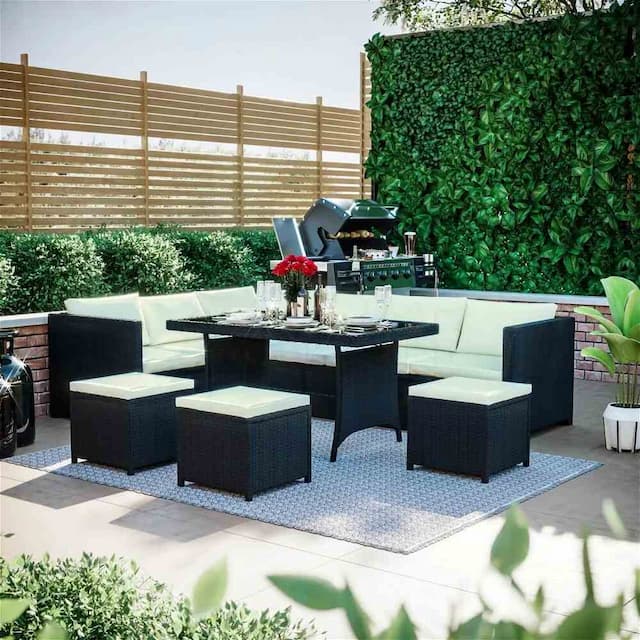 Humpy 9 Seater Rattan Set, Black