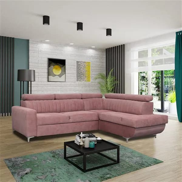 Zarate Pink L-Shaped Sofa Bed