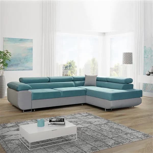 Napar Sky Blue Corner Sofa Bed 