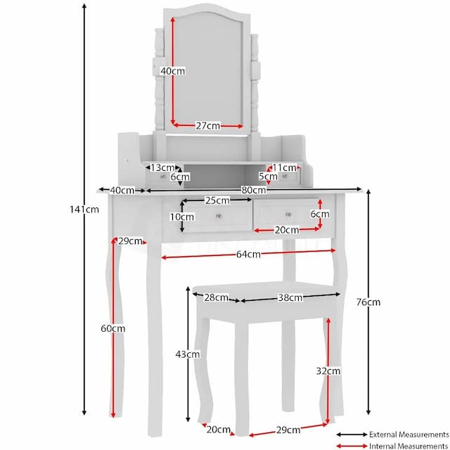 4 Drawer Dressing Table, White