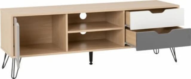 1 Door 2 Drawer TV Unit Oak Effect White & Grey