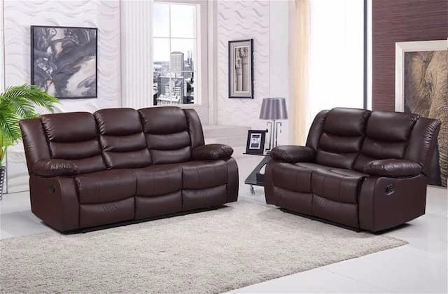 Chicago Pu Brown Recliner Sofa 3 Plus 2