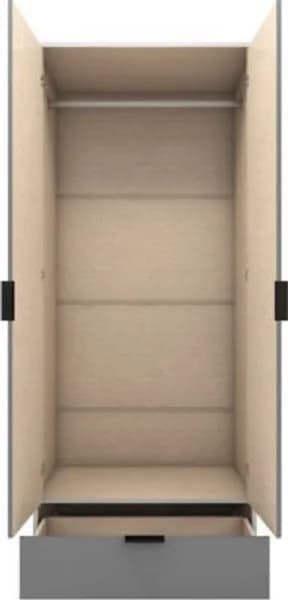 2 Door 1 Drawer Mirrored Wardrobe Grey & White Gloss