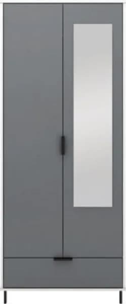 2 Door 1 Drawer Mirrored Wardrobe Grey & White Gloss
