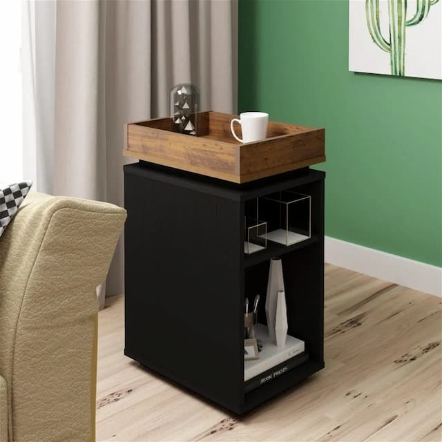 Storage Side Table Black/Pine Effect