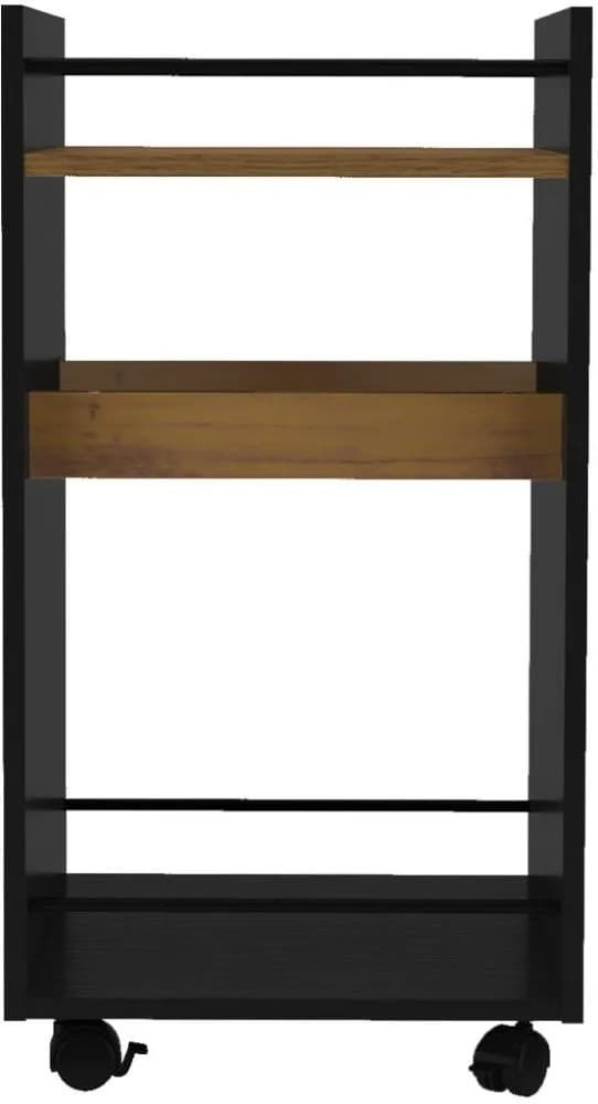Serving Cart Side Table Black/Pine Effect