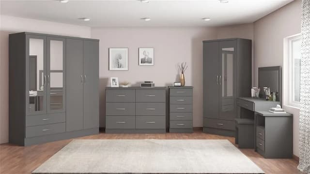 Eton 2 Door Grey MDF 3D Effect Hinged Wardrobe