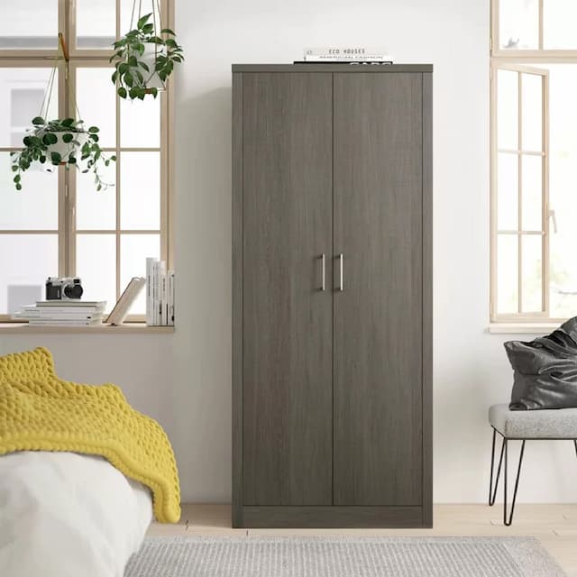 2 Door Wardrobe Black Wood Grain