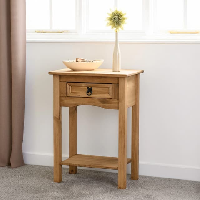 1 Drawer Console Table With Shelf Distressed Waxed Pine