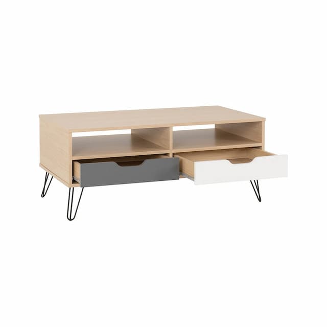 2 Drawer Coffee Table Oak Effect White & Grey