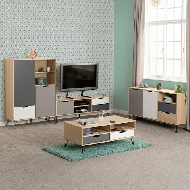 2 Drawer Coffee Table Oak Effect White & Grey