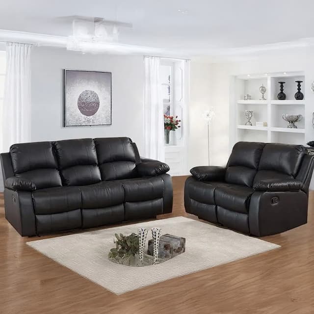 Chicago Pu Black Recliner Sofa 3 Plus 2