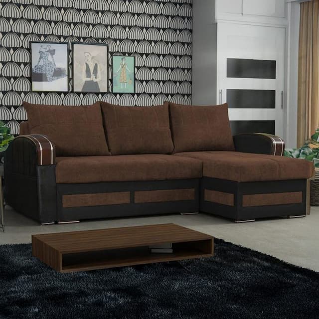 Esira Brown L Shape Sofa Bed
