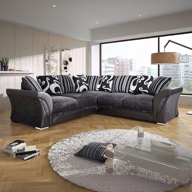 Huslia  Corner Sofa Black/Grey