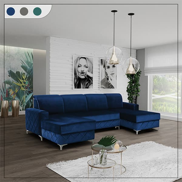 Isoka Blue Corner Sofa Bed