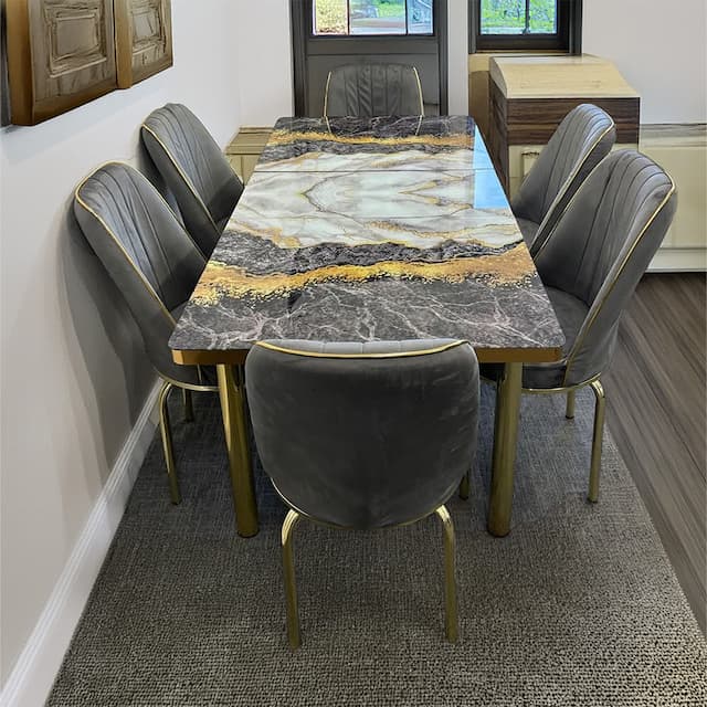 Moscow Grey and Gold Table with Chairs