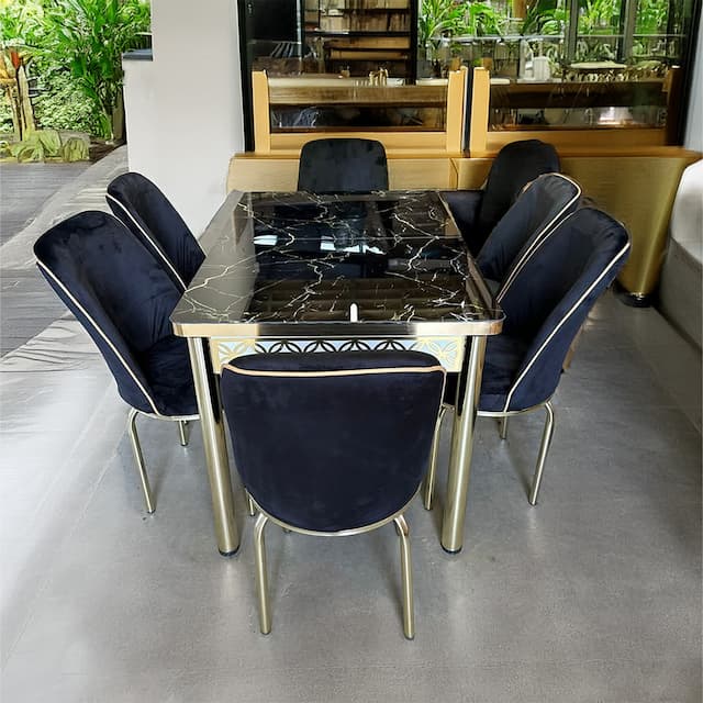 Moscow Black and Gold Table with Chairs