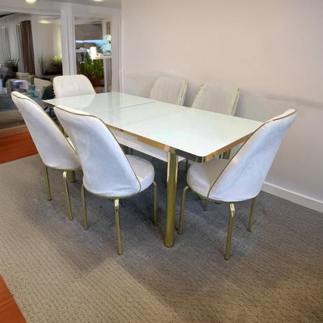 Moscow White and Gold Table with Chairs