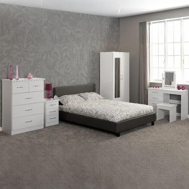 Eton 2 Door White Gloss MDF 3D Effect Hinged Wardrobe