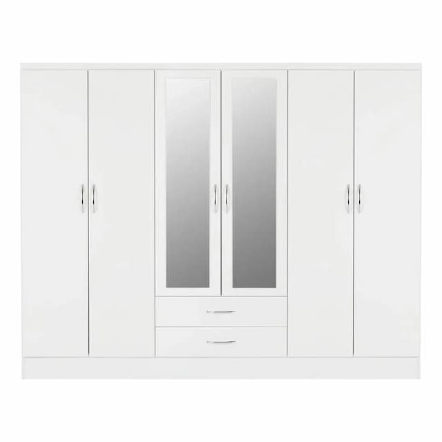 Eton 6 Door White Gloss MDF 3D Effect Hinged Wardrobe