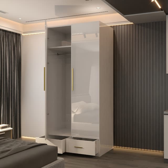 High Gloss 2 Door And 2 Drawer Wardrobe
