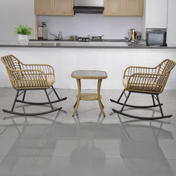 3PCS Bistro Set 2 Rocking Chairs