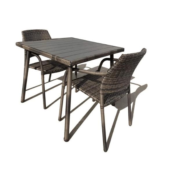 Rattan Dining Set Square Table with 2 chairs Grey